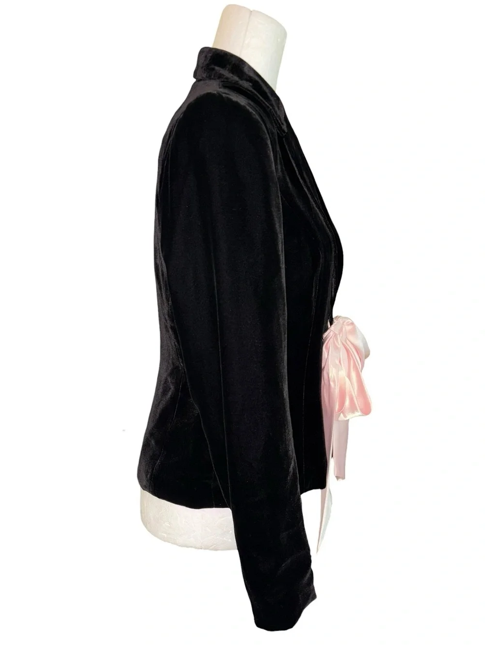 Ideology Black Silk Blend Velvet Blush Pink Bow Tie Y2K Blazer - 4